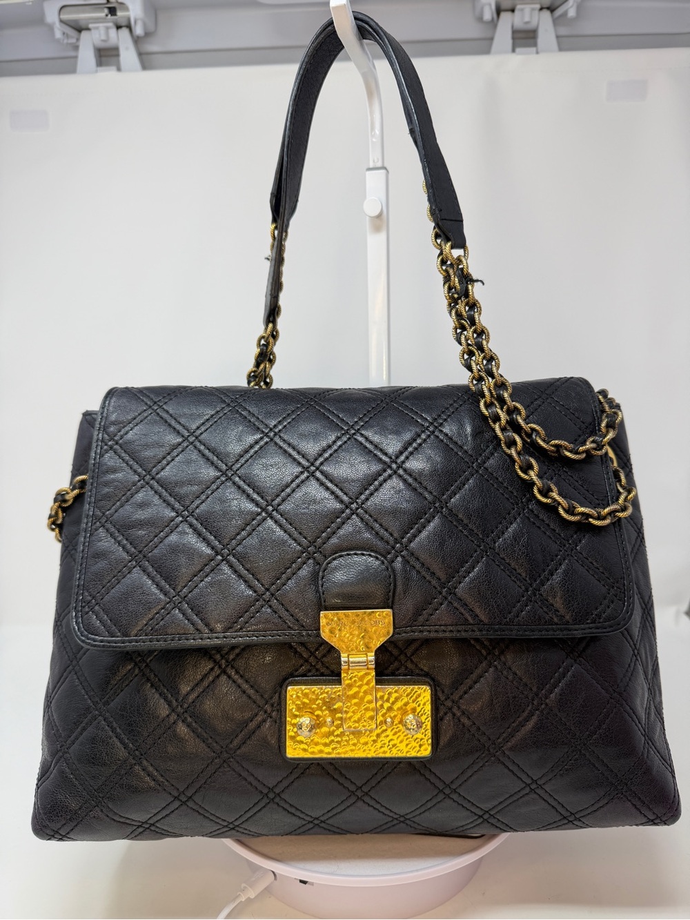 Marc Jacobs Baroque Single Flap Bag Black Quilted Leather Gold Chain Pre fall 12